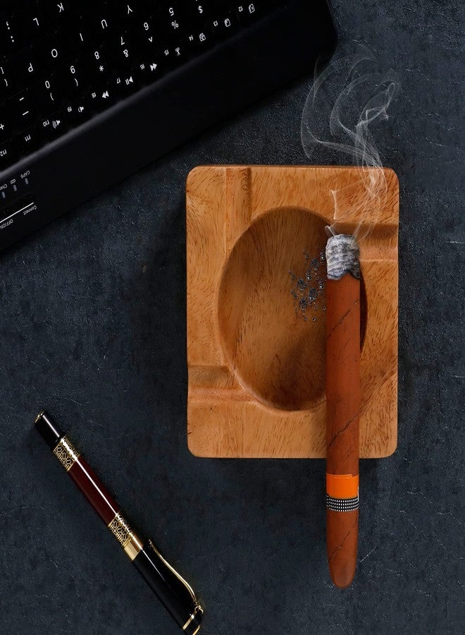 Gusnilo Wooden Cigar Ashtray Square - Desktop Tray for Indoor or Outdoor Office Home Decoration, Solid 4-Slot Cigar Holder, Vintage Gift for Smokers - Image 4